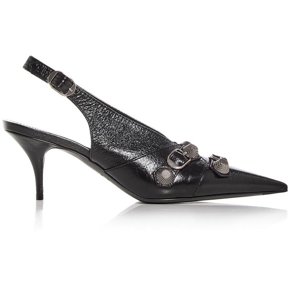 Balenciaga Womens Cagole Slingback Black Leather Ankle Strap Shoes NWT - Picture 2 of 3